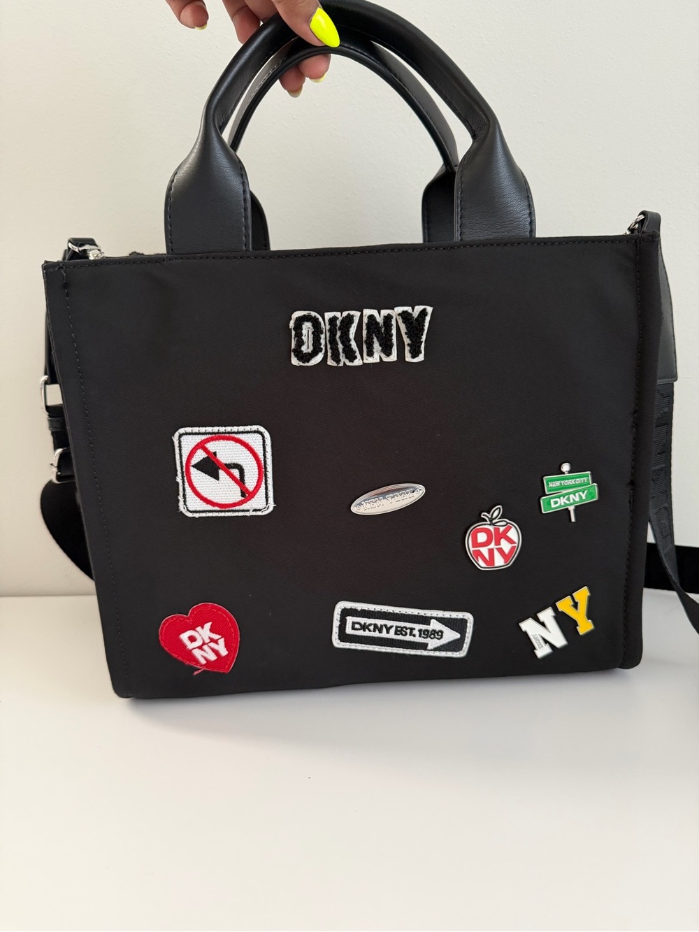 DKNY Black Patchwork Logo Tote